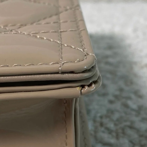 Authentic Dior Lady Dior Hazelnut Patent Cannage Pouch on Chain - Picture 7 of 16